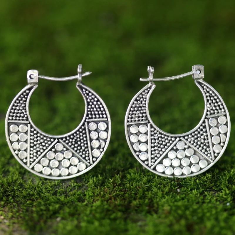 men’s diamond stud earrings -Crescent Sterling Silver Hoop Earrings