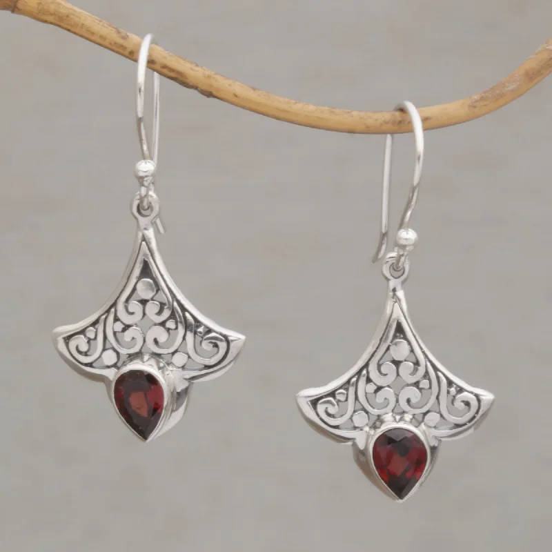 luxury diamond stud earrings for weddings -Crimson Crown Balinese Garnet and Sterling Silver Dangle Earrings