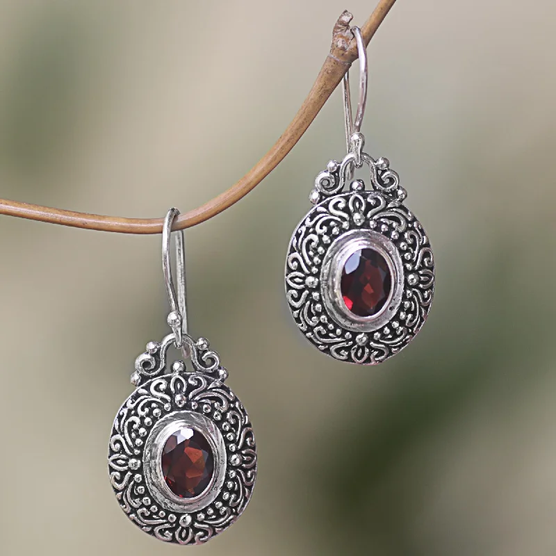 titanium stud earrings for men -Crimson Fables Sterling Silver Garnet Dangle Earrings Spiral Indonesia