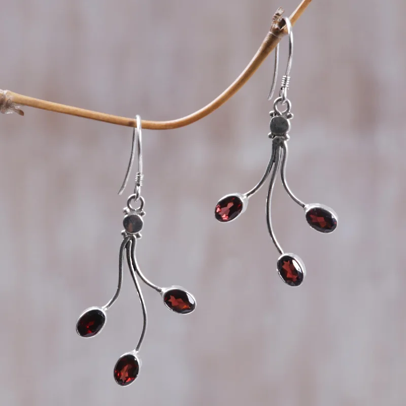 elegant stud earrings for formal events -Crimson Leaves Sterling Silver Garnet Dangle Earrings