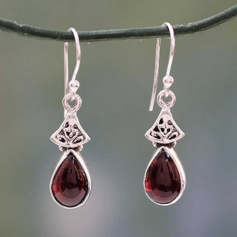 sterling silver gemstone stud earrings -Crimson Morn Garnet Earrings in Sterling Silver from India