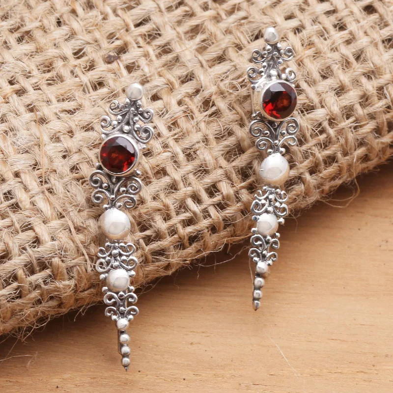 gold ball stud earrings for women -Crimson Penjor Garnet and Sterling Silver Ear Climber Earrings