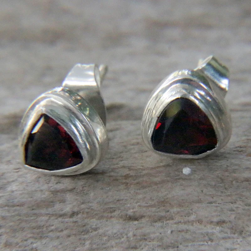 geometric diamond stud earrings for fashion -Crimson Trinity Sterling Silver Garnet Stud Earrings