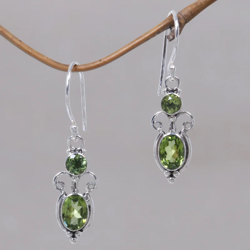 gold flower stud earrings for women -Crown Princess Peridot Sterling Silver Dangle Earrings