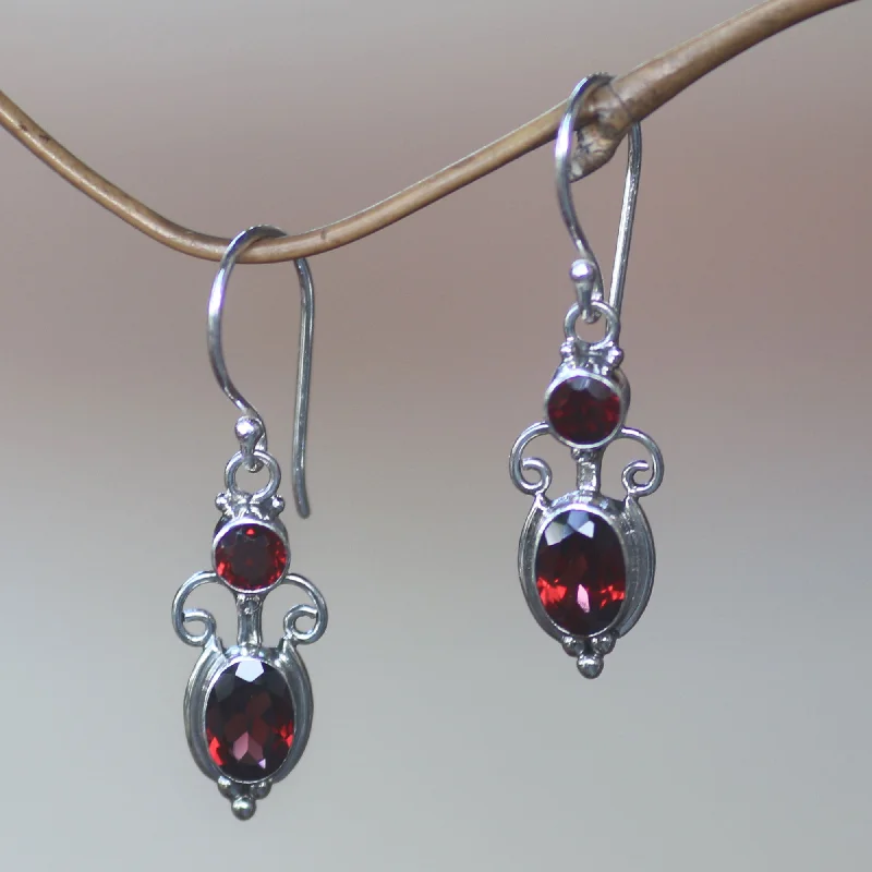 diamond heart stud earrings for gifts -Crown Princess Sterling Silver Garnet Dangle Earrings