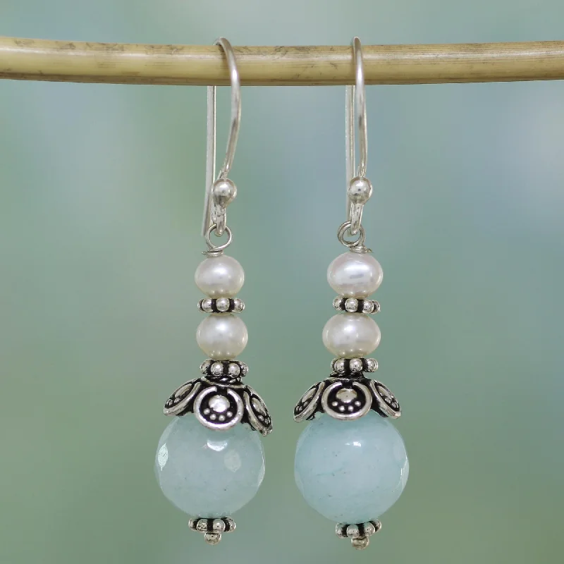 luxury stud earrings for evening wear -Crowning Glory Aqua Aventurine and Cultured Pearl Dangle Earrings