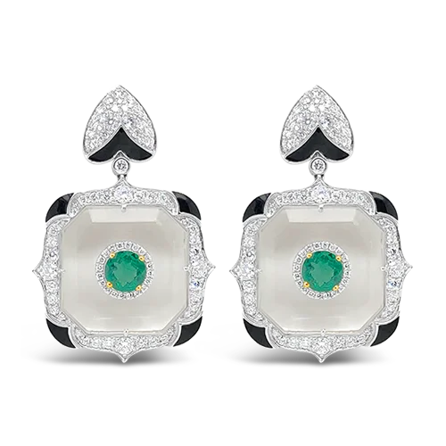 gold and silver stud earrings for women -Crystal, Emerald & Diamond Earrings