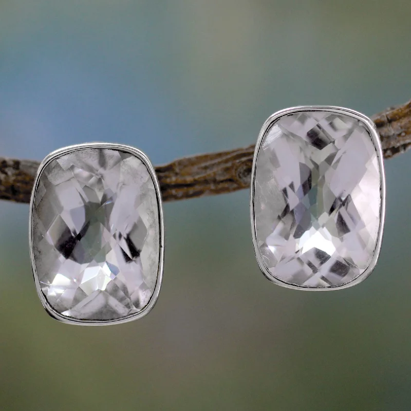 classic diamond stud earrings -Crystal Mirror Quartz Button Earrings