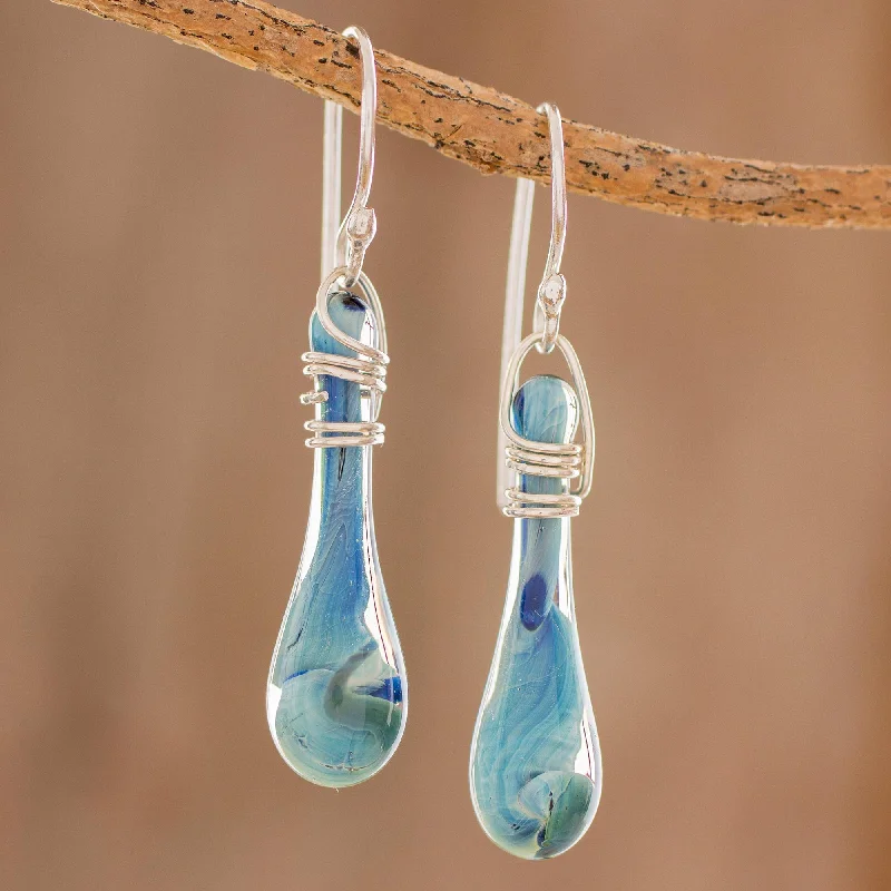 stylish stud earrings for everyday wear -Crystalline Summer Handcrafted Glass Dangle Earrings from Costa Rica