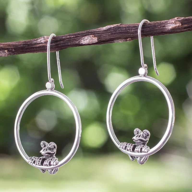 unique stud earrings for fashionistas -Curious Frog Handmade Silver Frog Earrings from Taxco