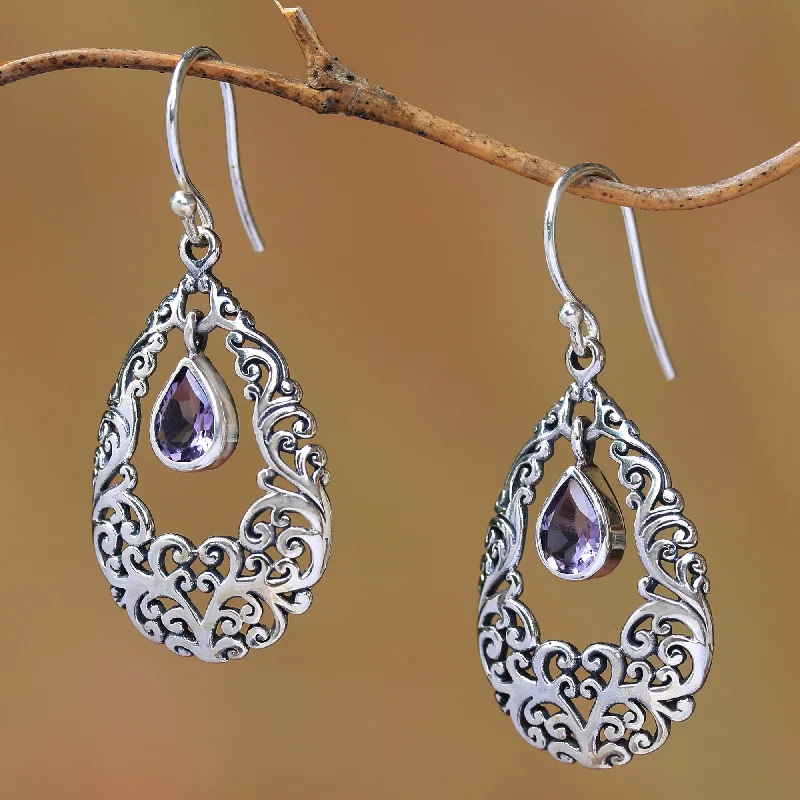 large gold stud earrings for women -Curling Drops Amethyst Drop Dangle Earrings from Bali