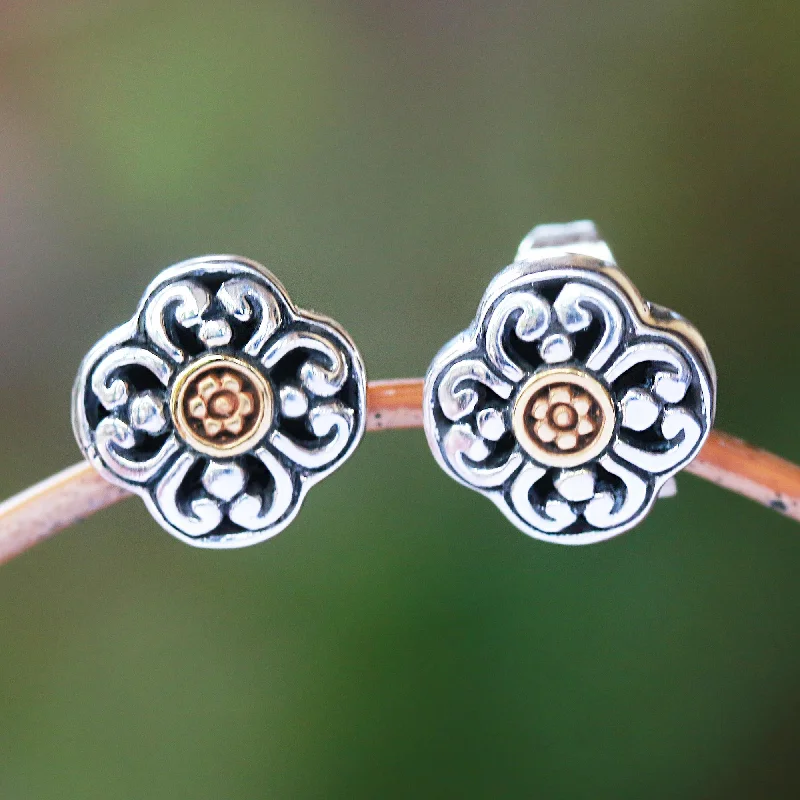 sterling silver stud earrings for sensitive ears -Curling Flower Floral 18k Gold Plated Sterling Silver Stud Earrings