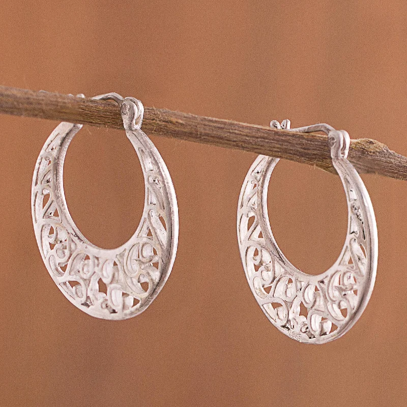 colorful stud earrings for everyday wear -Curling Winds Sterling Silver Scroll Openwork Circle Hoop Earrings