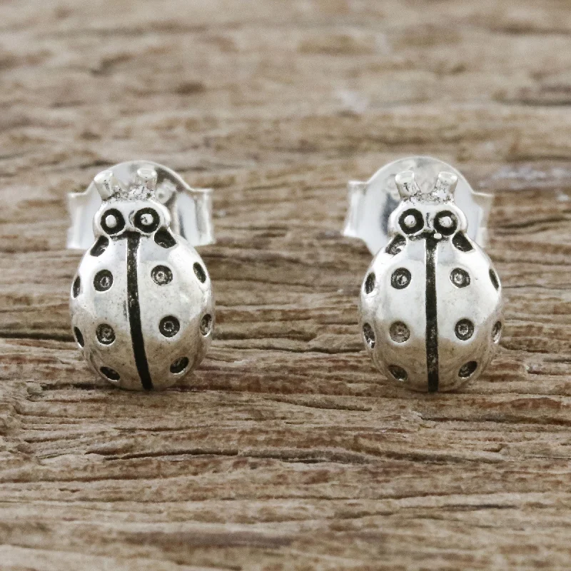 cute stud earrings for girls -Cute Ladybugs Sterling Silver Ladybug Stud Earrings from Thailand