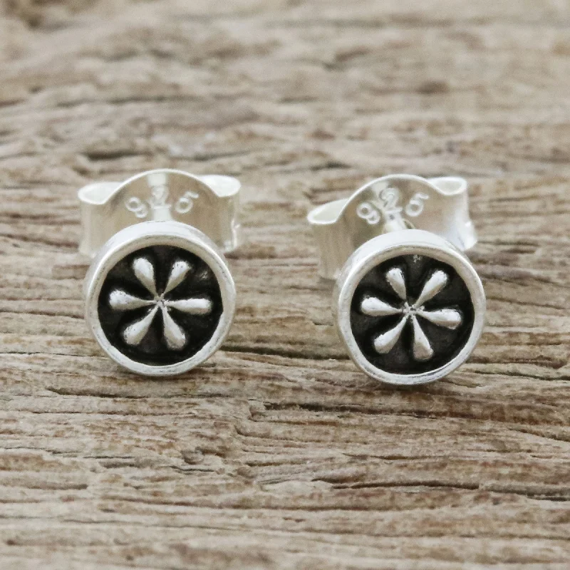 luxury pearl stud earrings for brides -Daisy Circles Petite Floral Sterling Silver Stud Earrings from Thailand