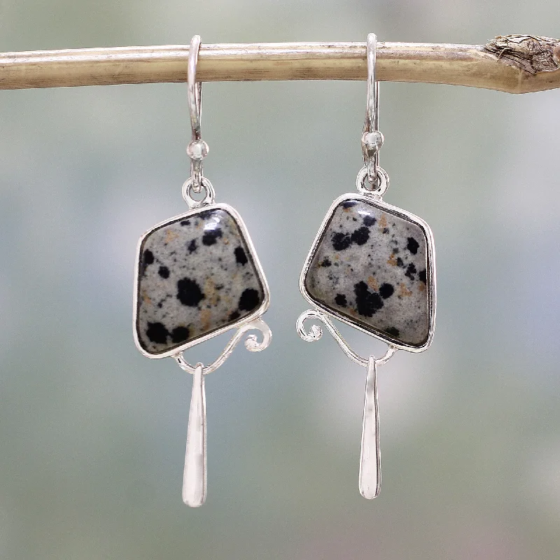 diamond stud earrings for women -Dalmatian Beauty India Dalmatian Jasper and Sterling Silver Dangle Earrings