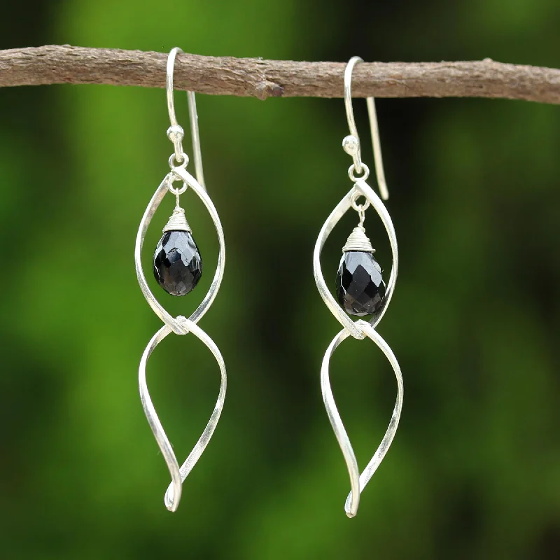 minimalist stud earrings for women -Dancer Sterling Silver and Onyx Dangle Earrings