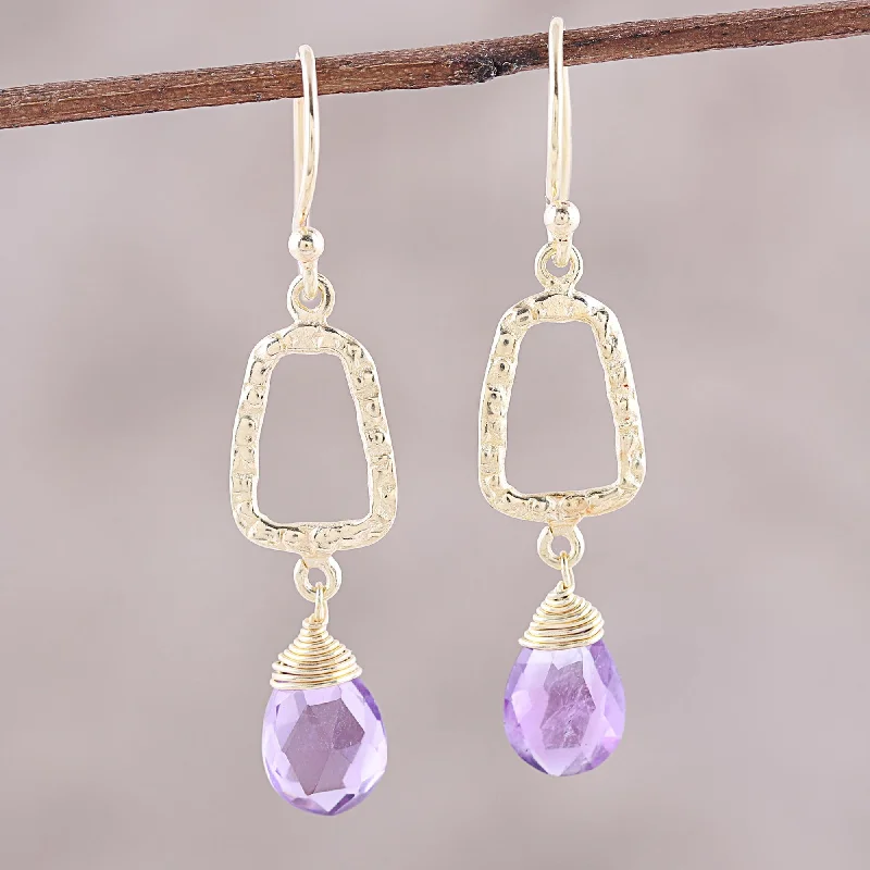 opal stud earrings for women -Dancing Frames 18k Gold Plated Amethyst Dangle Earrings from India