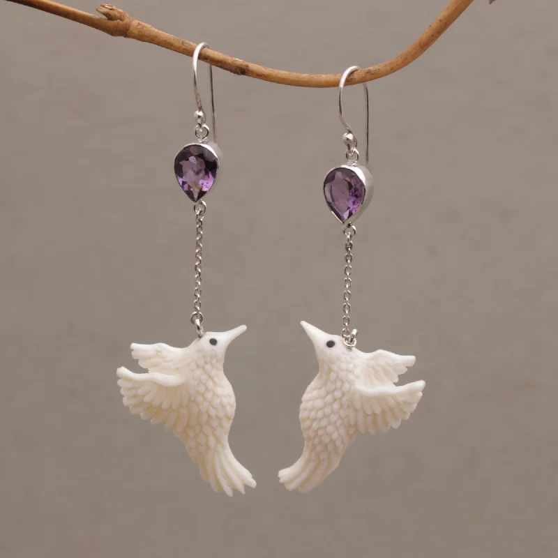 diamond stud earrings for bridesmaids -Dancing Hummingbirds Cow Bone Earrings