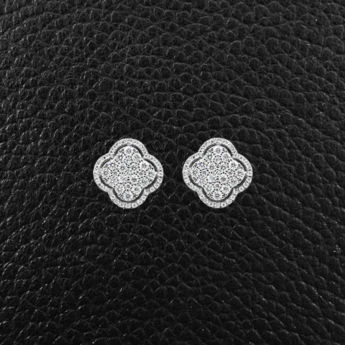 rose gold stud earrings for women -Diamond Clover Earrings