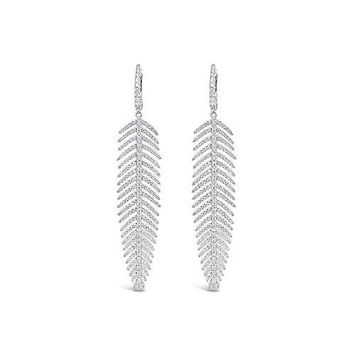 gold ball stud earrings for women -Diamond Feather Estate Earrings