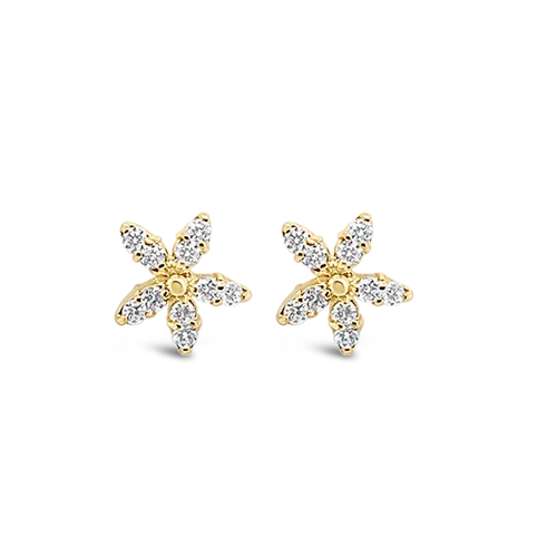 silver and gold stud earrings for fashion lovers -Diamond Flower Earrings