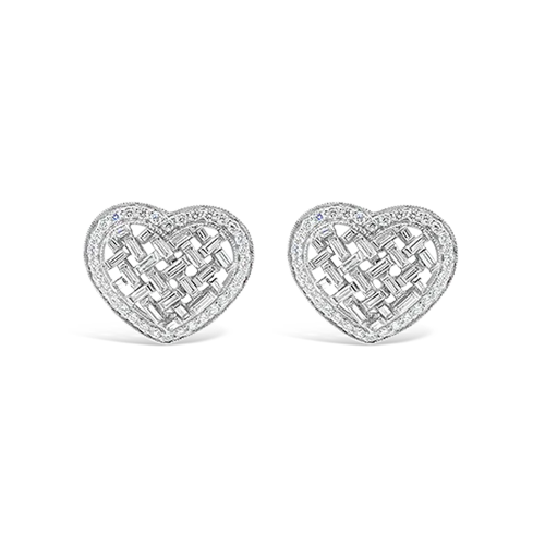 gold flower stud earrings for women -Diamond Heart Earrings