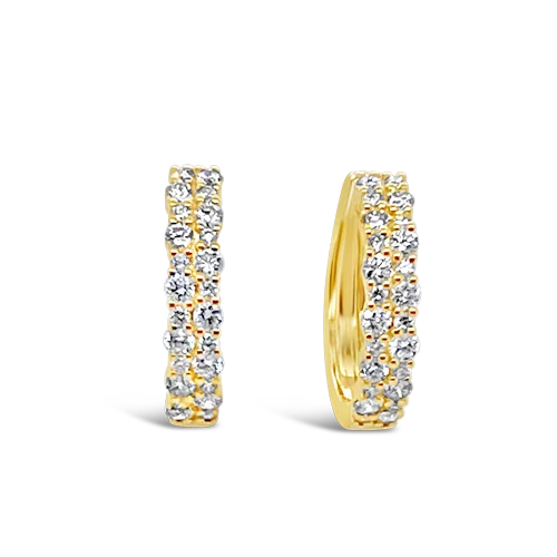 retro stud earrings for women -Double Row Diamond Hoop Earrings