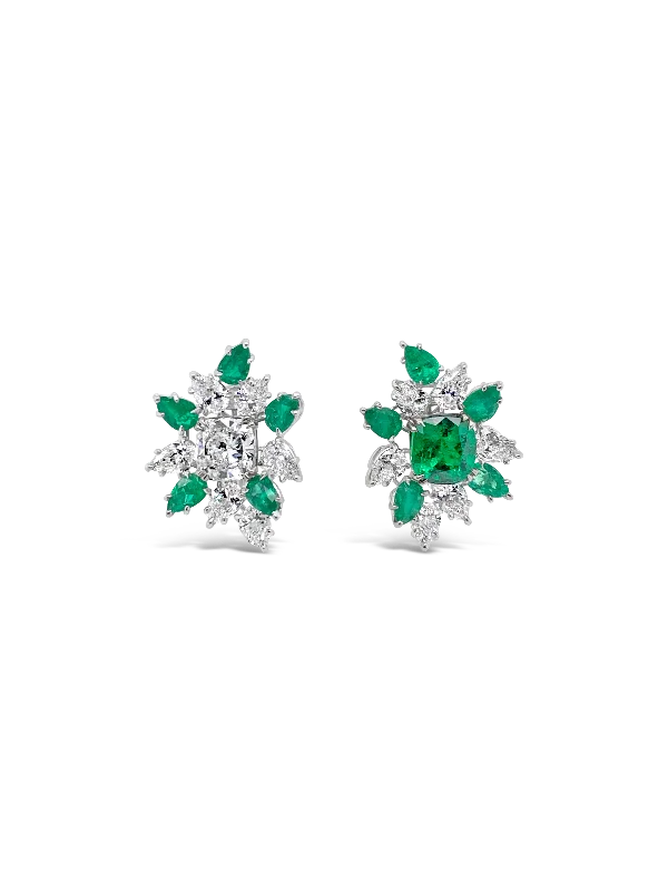 silver stud earrings for men -Emerald & Diamond Cluster Earrings