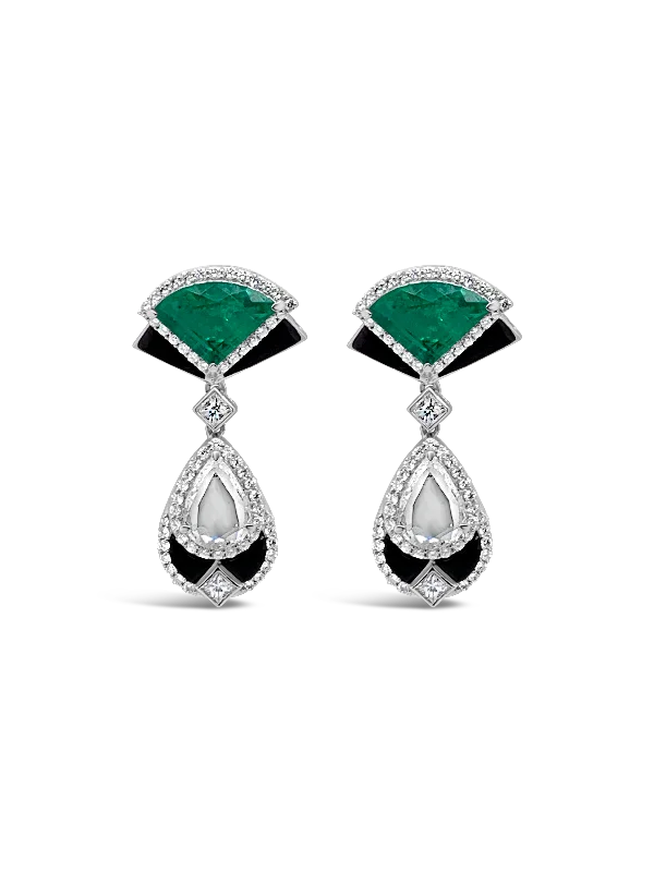 diamond stud earrings for anniversaries -Emerald & Diamond Dangle Earrings