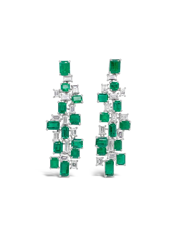 diamond stud earrings for women -Emerald & Diamond Dangle Earrings