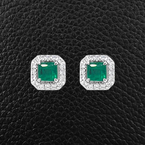 double stud earrings for fashion lovers -Emerald & Diamond Earrings