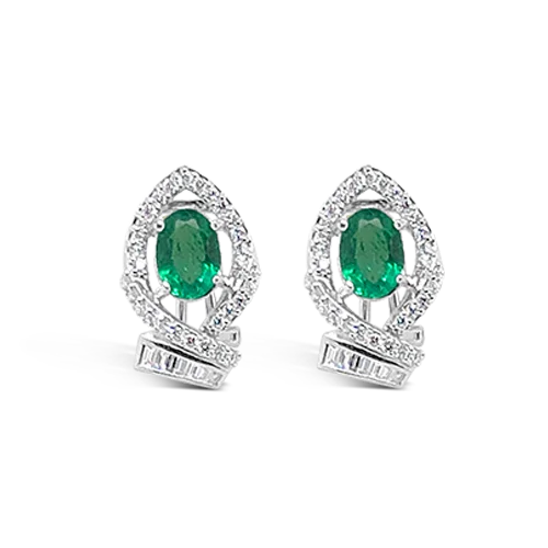 vintage crystal stud earrings for women -Emerald & Diamond Earrings