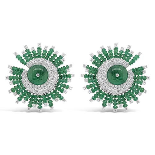 gold teardrop stud earrings for women -Emerald & Diamond Starburst Earrings