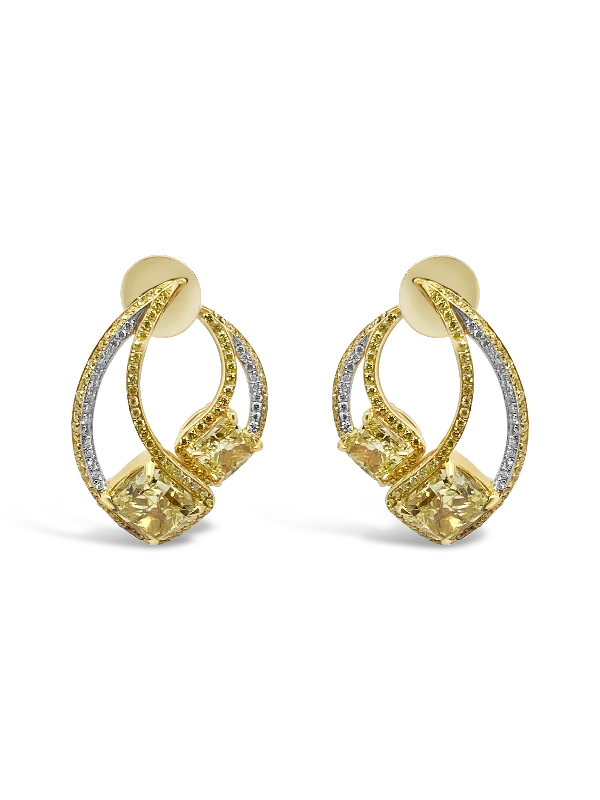 silver and gold stud earrings for fashion lovers -Fancy Intense Yellow Diamond Earrings