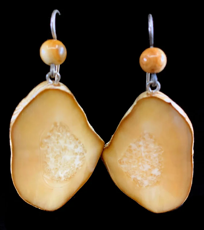 classic pearl stud earrings for brides -ER- Ellis; Fossilized Walrus Ivory, Round, Rough Edge