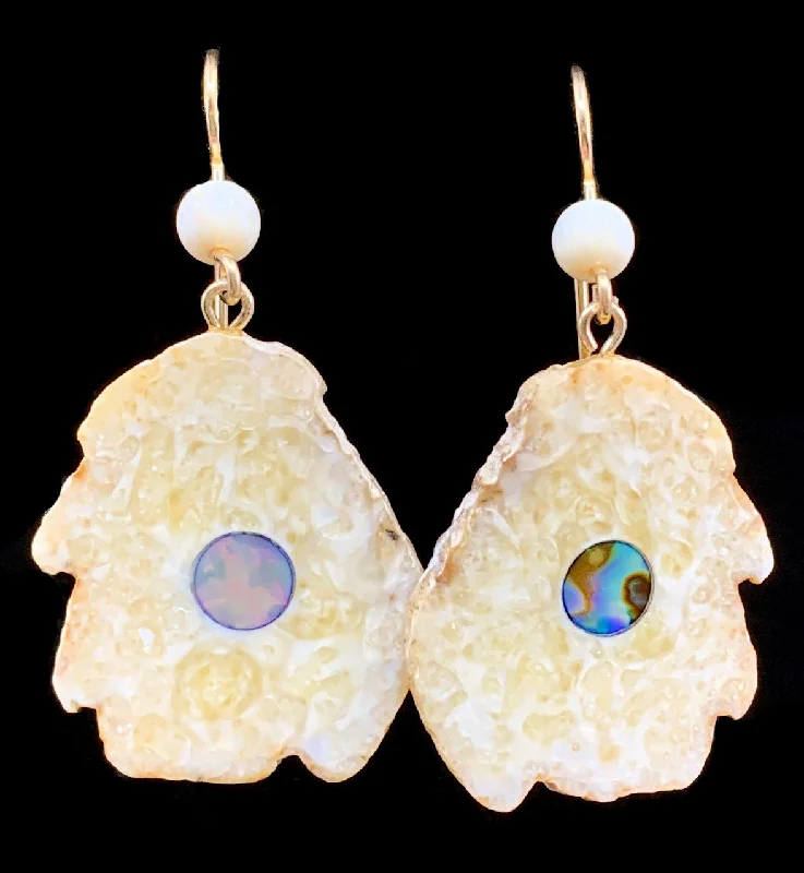 classy stud earrings for daily wear -ER-  Ellis; Fossilized Walrus Ivory with Abalone Inlay, Dangles, Leaf Shape