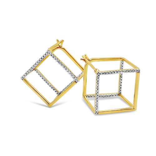 vintage crystal stud earrings for women -Gold & Diamond Open Cube Earrings