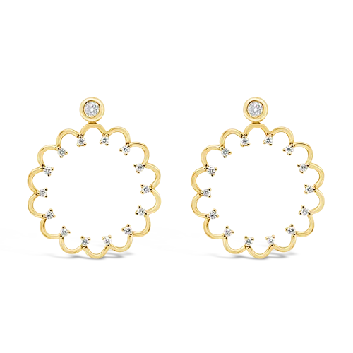 fashion crystal stud earrings for women -Gold & Diamond Scalloped Earrings