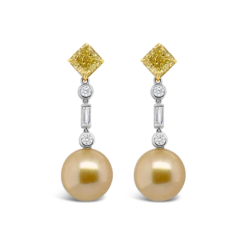 custom initial stud earrings for women -Golden Pearl & Diamond Earrings