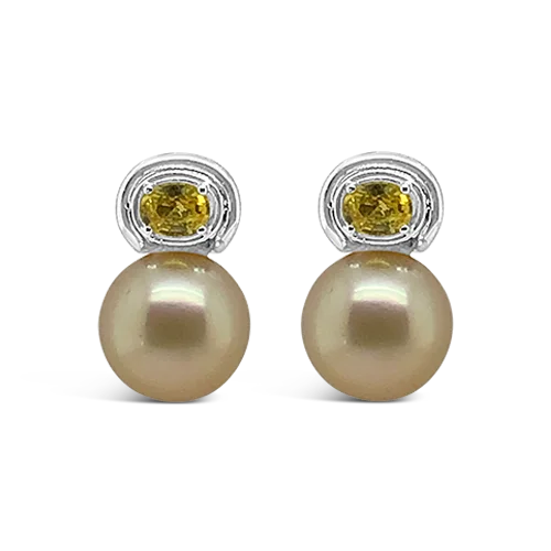 crystal heart stud earrings for gifts -Golden Pearl & Yellow Sapphire Earrings