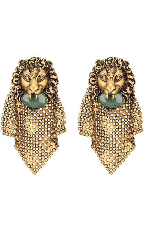 dainty stud earrings for women -Lion Head Mesh Earrings