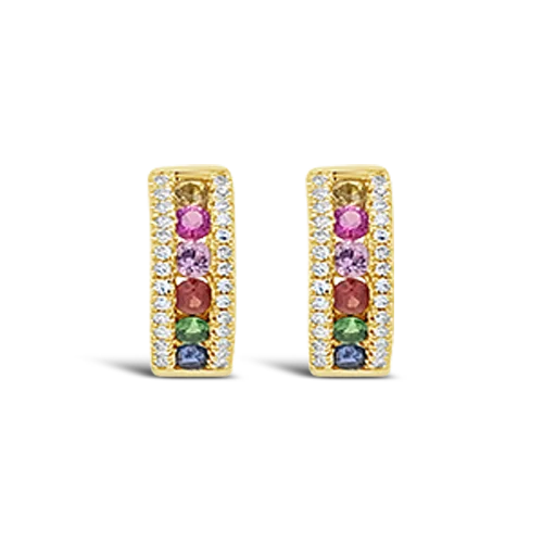 custom initial stud earrings for women -Multi-color Sapphire & Diamond Huggie Earrings