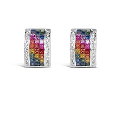 men’s diamond stud earrings -Multi-color Sapphire & Diamond Huggie Hoop Earrings