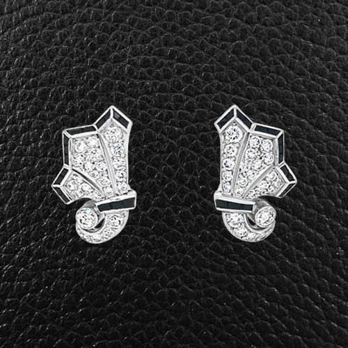 custom engraved stud earrings for women -Onyx & Diamond Estate Earrings