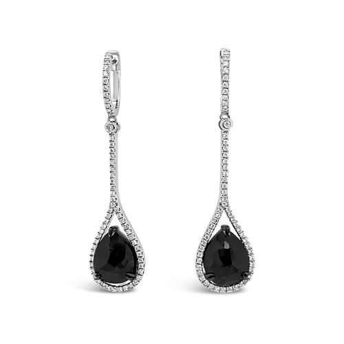 stylish stud earrings for parties -Pear Shaped Black Diamond Dangle Earrings