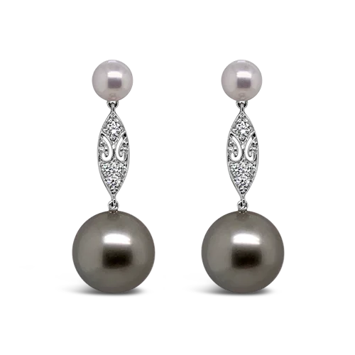 stylish stud earrings for parties -Pearl & Diamond Dangle Earrings