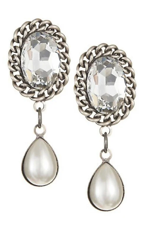 fashion crystal stud earrings for women -Pearl Drop Clip-On Earrings