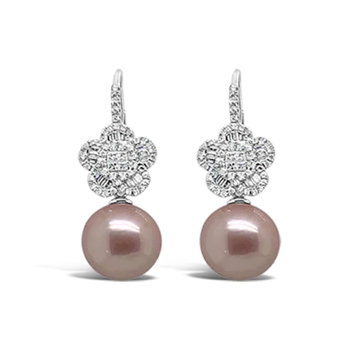 men’s silver stud earrings -Pink Pearl & Diamond Earrings