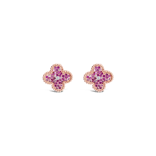 silver and gold stud earrings for fashion lovers -Pink Sapphire & Diamond Clover Earrings